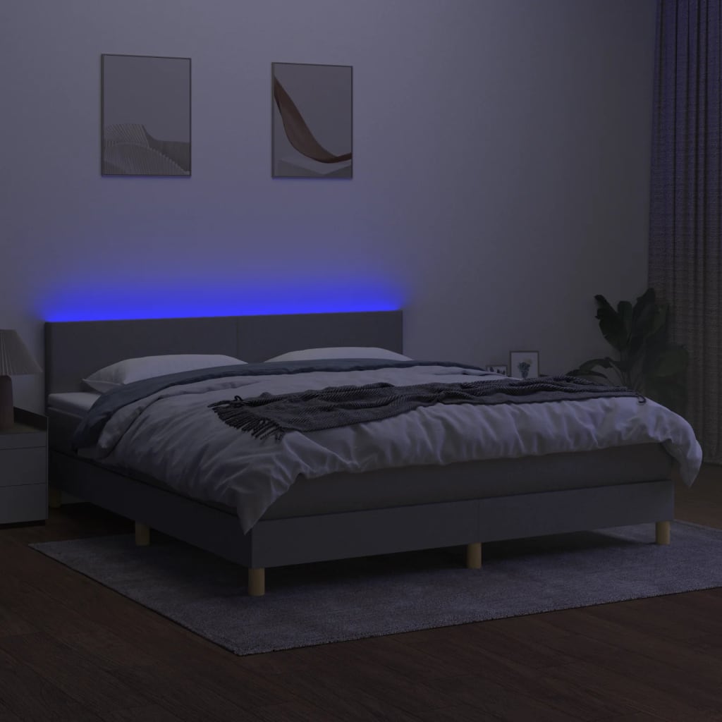 Κρεβάτι Boxspring με Στρώμα & LED Αν.Γκρι 160x200 εκ Υφασμάτινο
