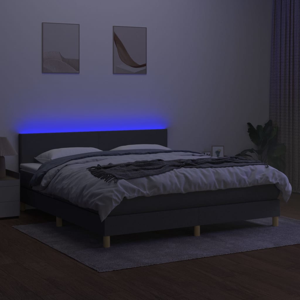 Κρεβάτι Boxspring με Στρώμα & LED Σκ.Γκρι 160x200 εκ Υφασμάτινο - Pakobazaar