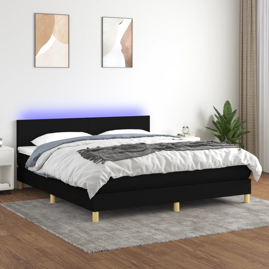 Κρεβάτι Boxspring με Στρώμα & LED Μαύρο 160x200 εκ. Υφασμάτινο - Pakobazaar