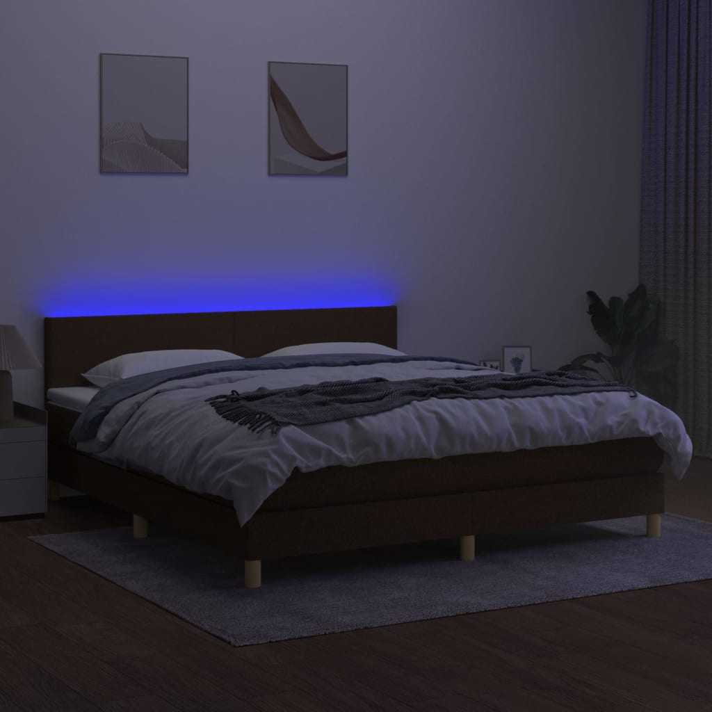 Κρεβάτι Boxspring με Στρώμα & LED Σκ.Καφέ 160x200 εκ Υφασμάτινο