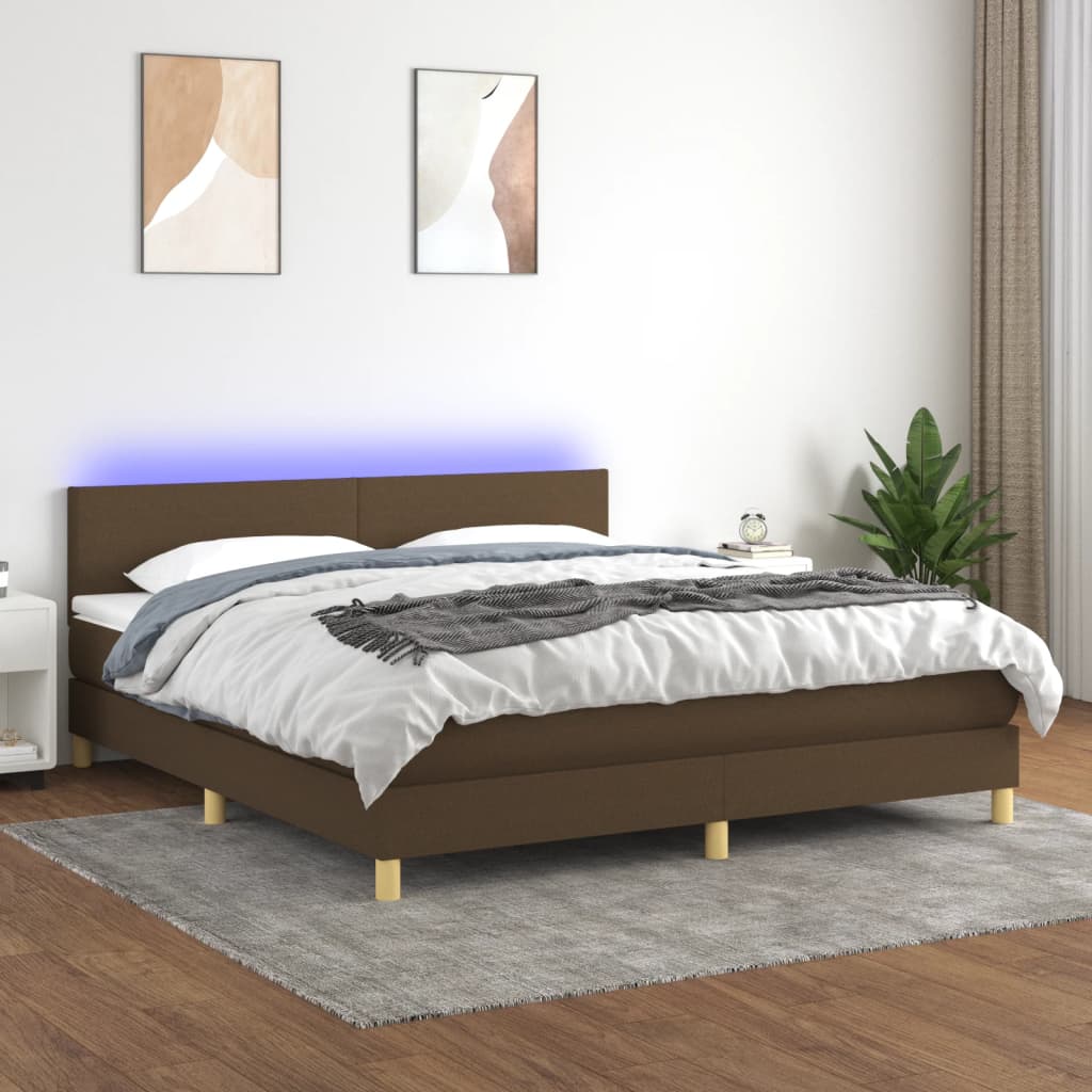 Κρεβάτι Boxspring με Στρώμα & LED Σκ.Καφέ 160x200 εκ Υφασμάτινο
