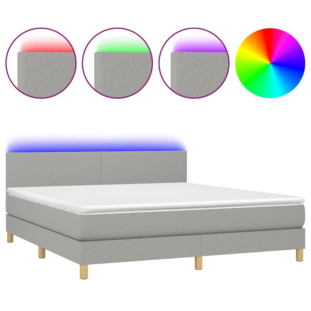 Κρεβάτι Boxspring με Στρώμα & LED Αν.Γκρι 180x200 εκ Υφασμάτινο - Pakobazaar