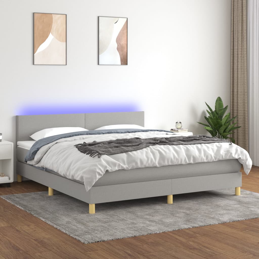 Κρεβάτι Boxspring με Στρώμα & LED Αν.Γκρι 180x200 εκ Υφασμάτινο - Pakobazaar