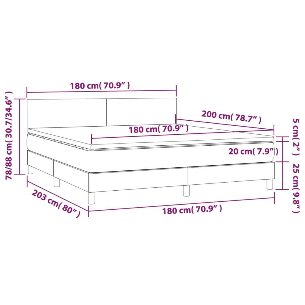 Κρεβάτι Boxspring με Στρώμα & LED Πράσινο 180x200 εκ Υφασμάτινο