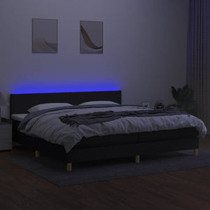 Κρεβάτι Boxspring με Στρώμα & LED Μαύρο 200x200 εκ. Υφασμάτινο