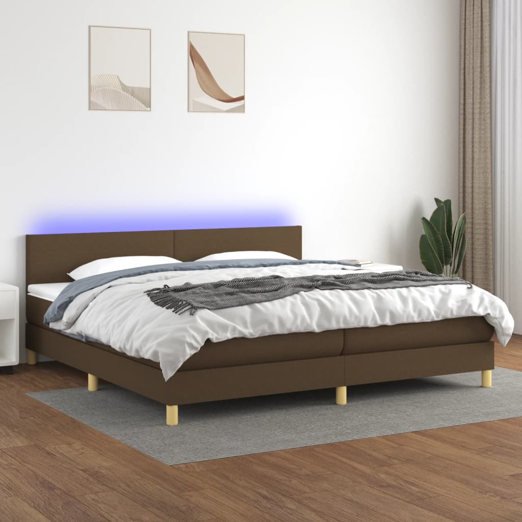 Κρεβάτι Boxspring με Στρώμα & LED Σκ.Καφέ 200x200 εκ Υφασμάτινο
