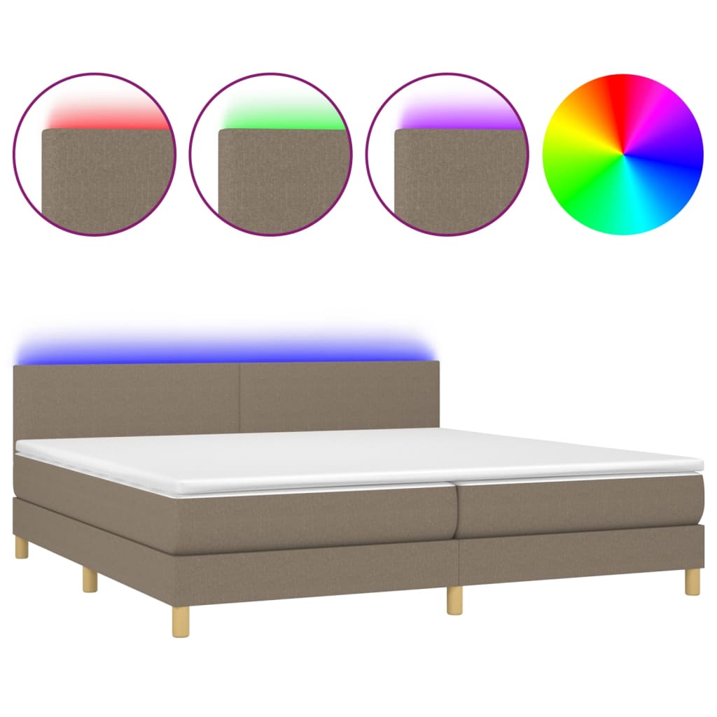 Κρεβάτι Boxspring με Στρώμα & LED Taupe 200x200 εκ. Υφασμάτινο