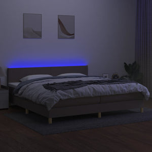 Κρεβάτι Boxspring με Στρώμα & LED Taupe 200x200 εκ. Υφασμάτινο