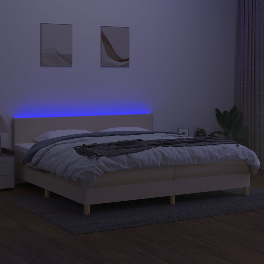 Κρεβάτι Boxspring με Στρώμα & LED Κρεμ 200x200 εκ. Υφασμάτινο