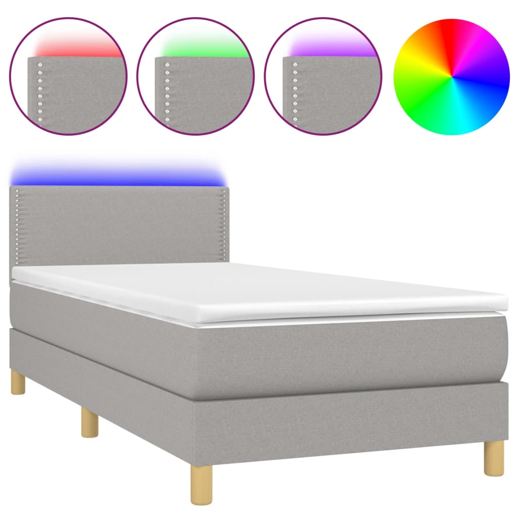Κρεβάτι Boxspring με Στρώμα & LED Αν.Γκρι 80x200 εκ. Υφασμάτινο