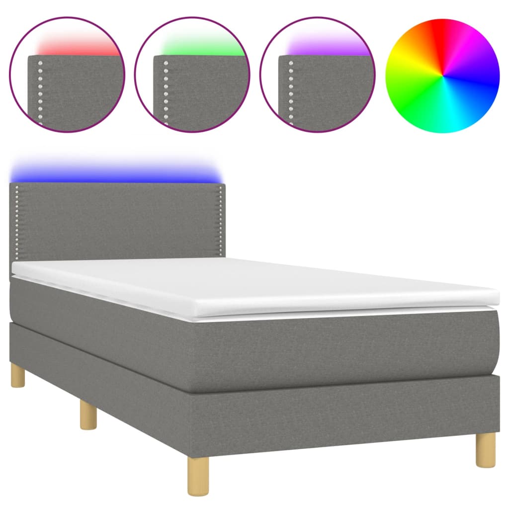 Κρεβάτι Boxspring με Στρώμα & LED Σκ.Γκρι 80x200 εκ. Υφασμάτινο