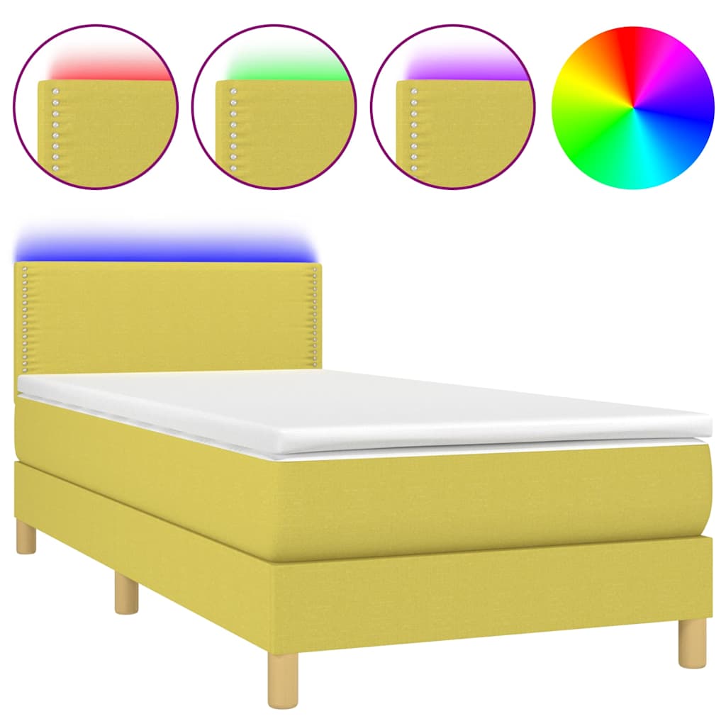Κρεβάτι Boxspring με Στρώμα & LED Πράσινο 80x200 εκ. Υφασμάτινο