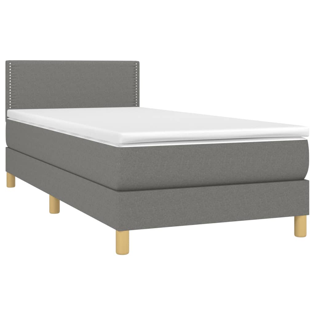 Κρεβάτι Boxspring με Στρώμα & LED Σκ.Γκρι 90x190 εκ. Υφασμάτινο