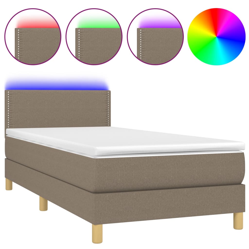 Κρεβάτι Boxspring με Στρώμα & LED Taupe 90x190 εκ. Υφασμάτινο