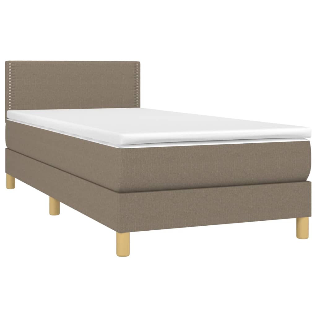 Κρεβάτι Boxspring με Στρώμα & LED Taupe 90x190 εκ. Υφασμάτινο