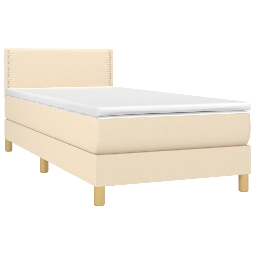 Κρεβάτι Boxspring με Στρώμα & LED Κρεμ 90x190 εκ. Υφασμάτινο
