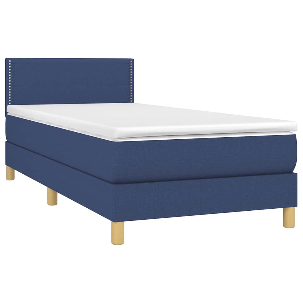 Κρεβάτι Boxspring με Στρώμα & LED Μπλε 90x190 εκ. Υφασμάτινο