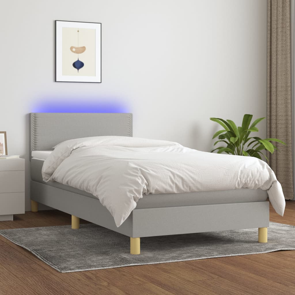 Κρεβάτι Boxspring με Στρώμα & LED Αν.Γκρι 90x200 εκ. Υφασμάτινο