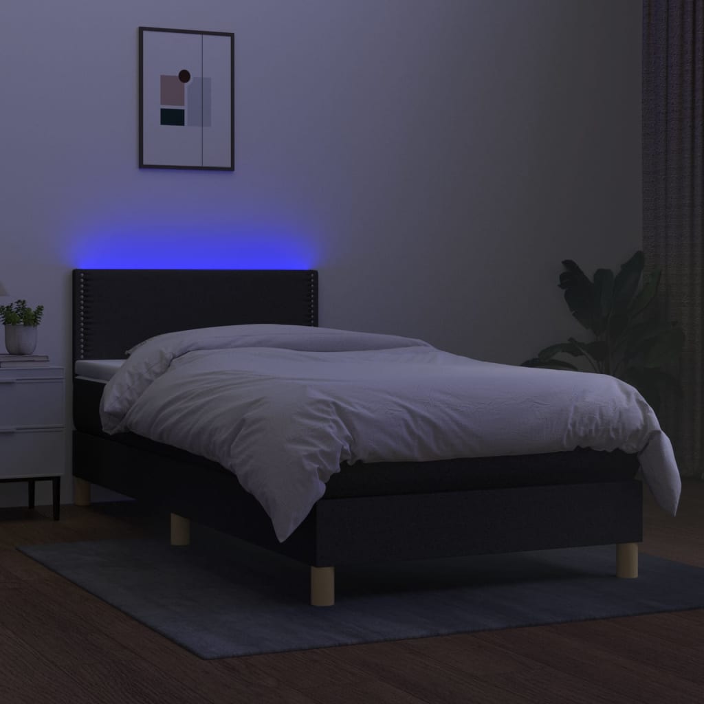 Κρεβάτι Boxspring με Στρώμα & LED Μαύρο 90x200 εκ. Υφασμάτινο