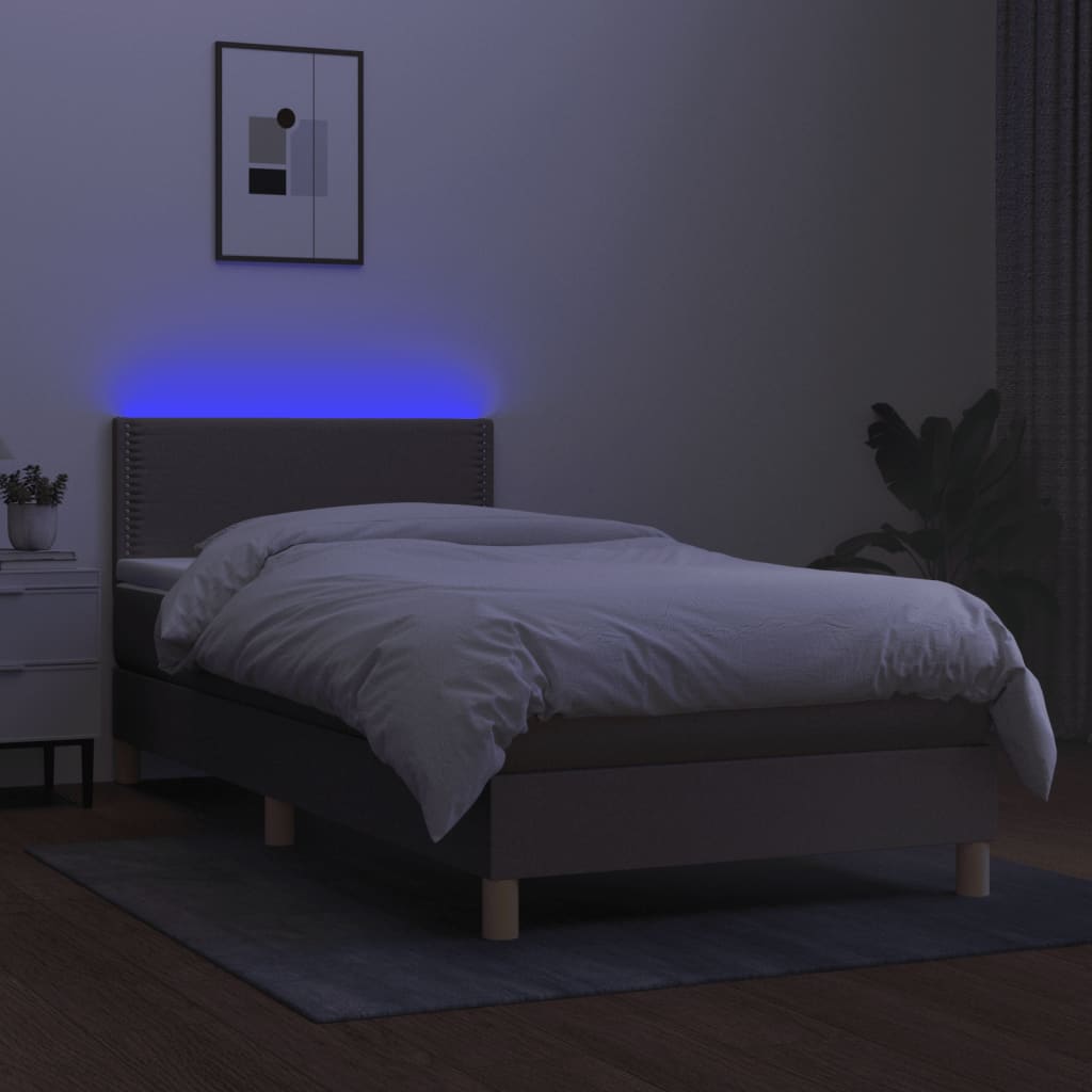Κρεβάτι Boxspring με Στρώμα & LED Taupe 90x200 εκ. Υφασμάτινο