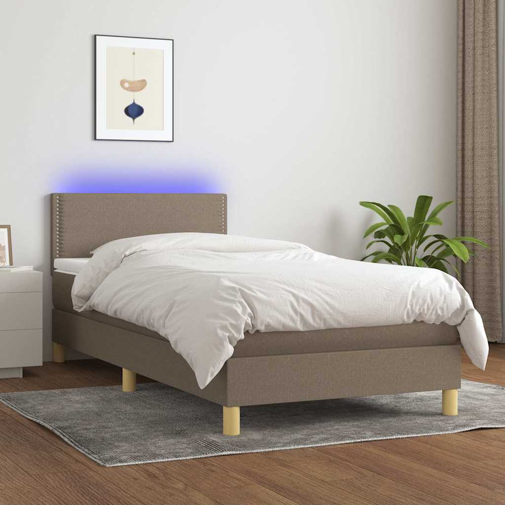 Κρεβάτι Boxspring με Στρώμα & LED Taupe 100x200 εκ. Υφασμάτινο - Pakobazaar