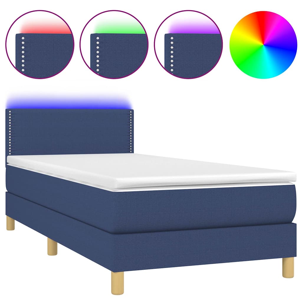 Κρεβάτι Boxspring με Στρώμα & LED Μπλε 100x200 εκ. Υφασμάτινο