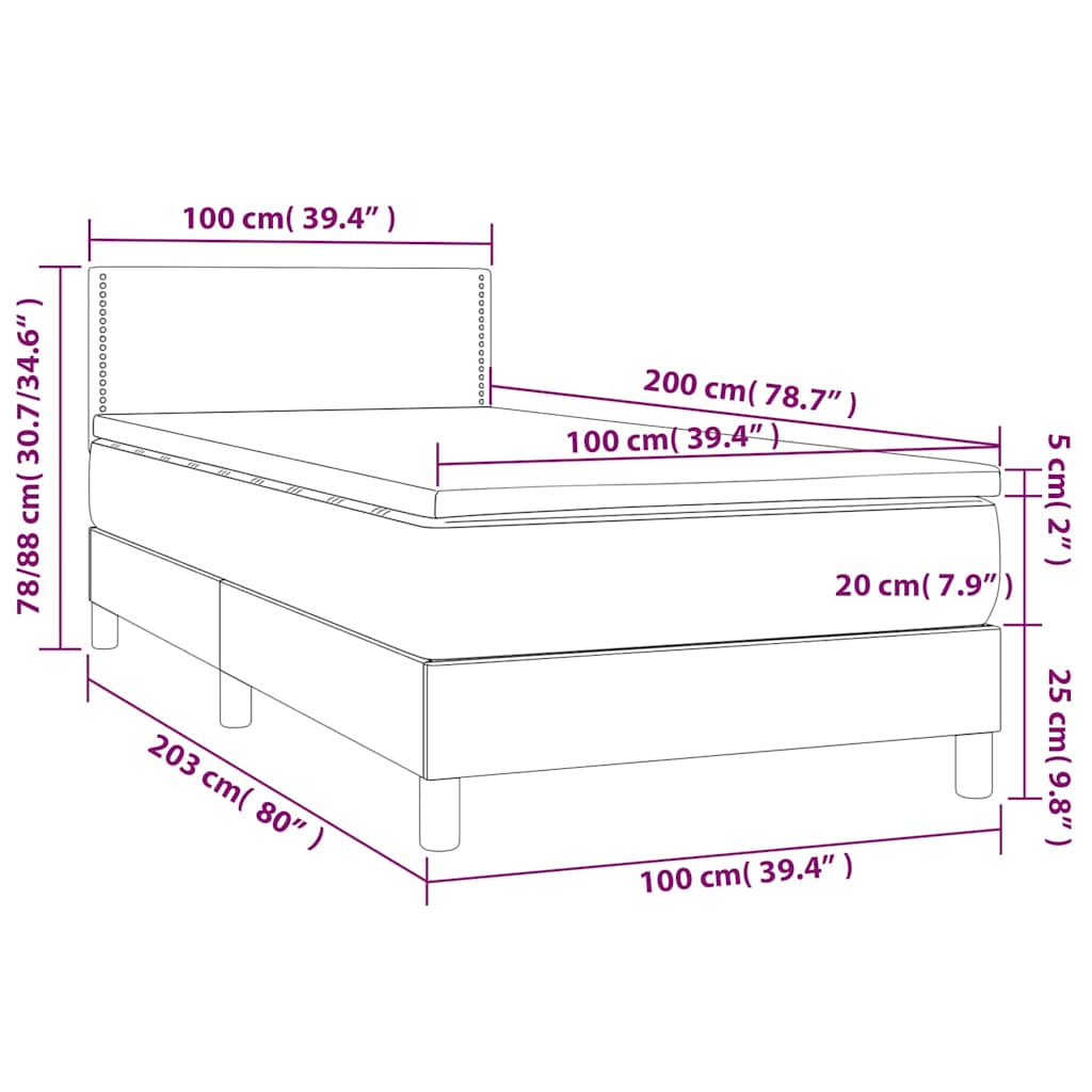 Κρεβάτι Boxspring με Στρώμα & LED Μπλε 100x200 εκ. Υφασμάτινο