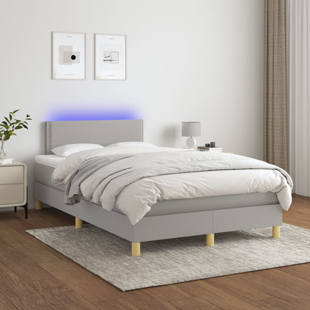 Κρεβάτι Boxspring με Στρώμα & LED Αν.Γκρι 120x200 εκ Υφασμάτινο