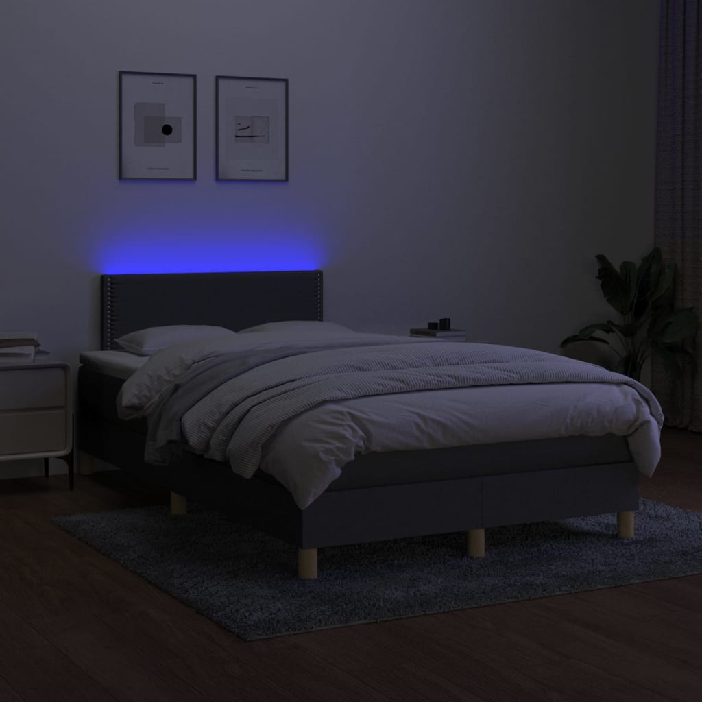 Κρεβάτι Boxspring με Στρώμα & LED Σκ.Γκρι 120x200 εκ Υφασμάτινο