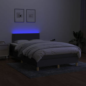 Κρεβάτι Boxspring με Στρώμα & LED Σκ.Γκρι 120x200 εκ Υφασμάτινο