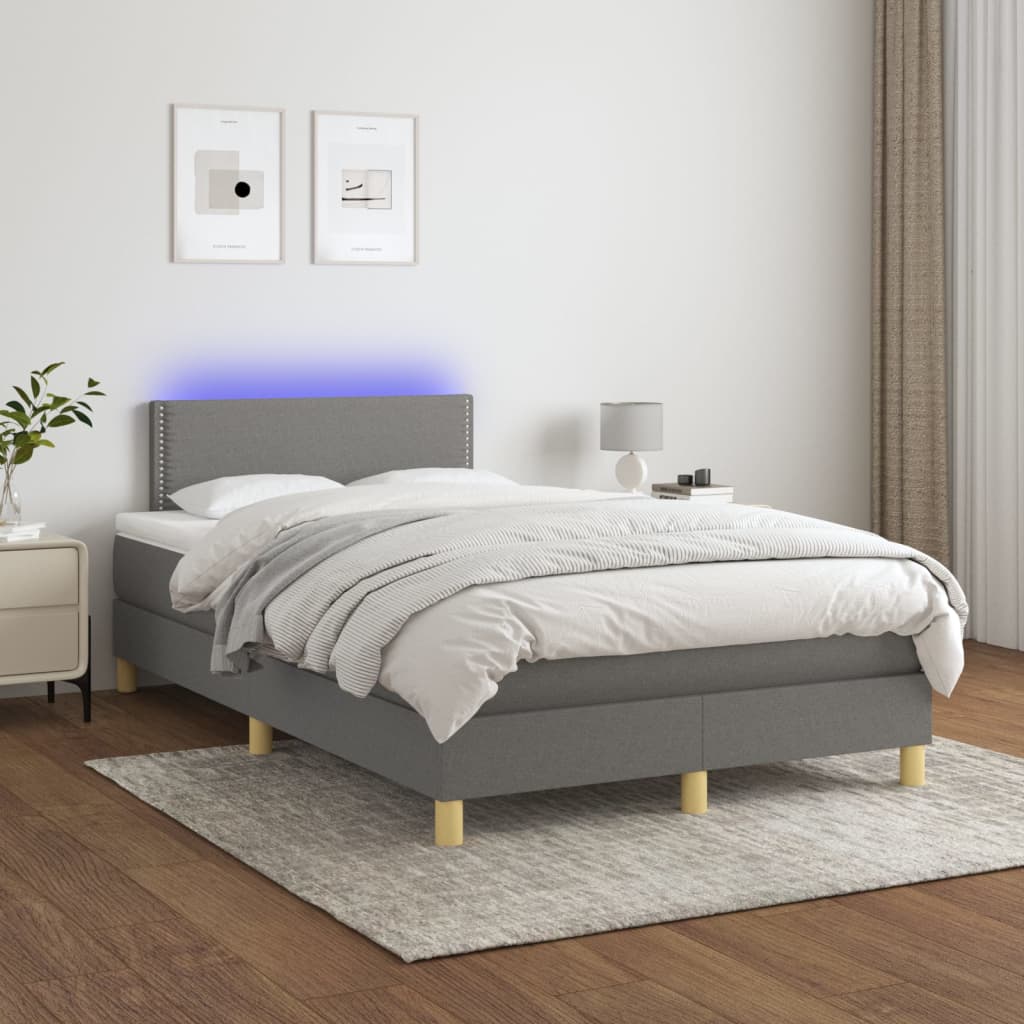 Κρεβάτι Boxspring με Στρώμα & LED Σκ.Γκρι 120x200 εκ Υφασμάτινο