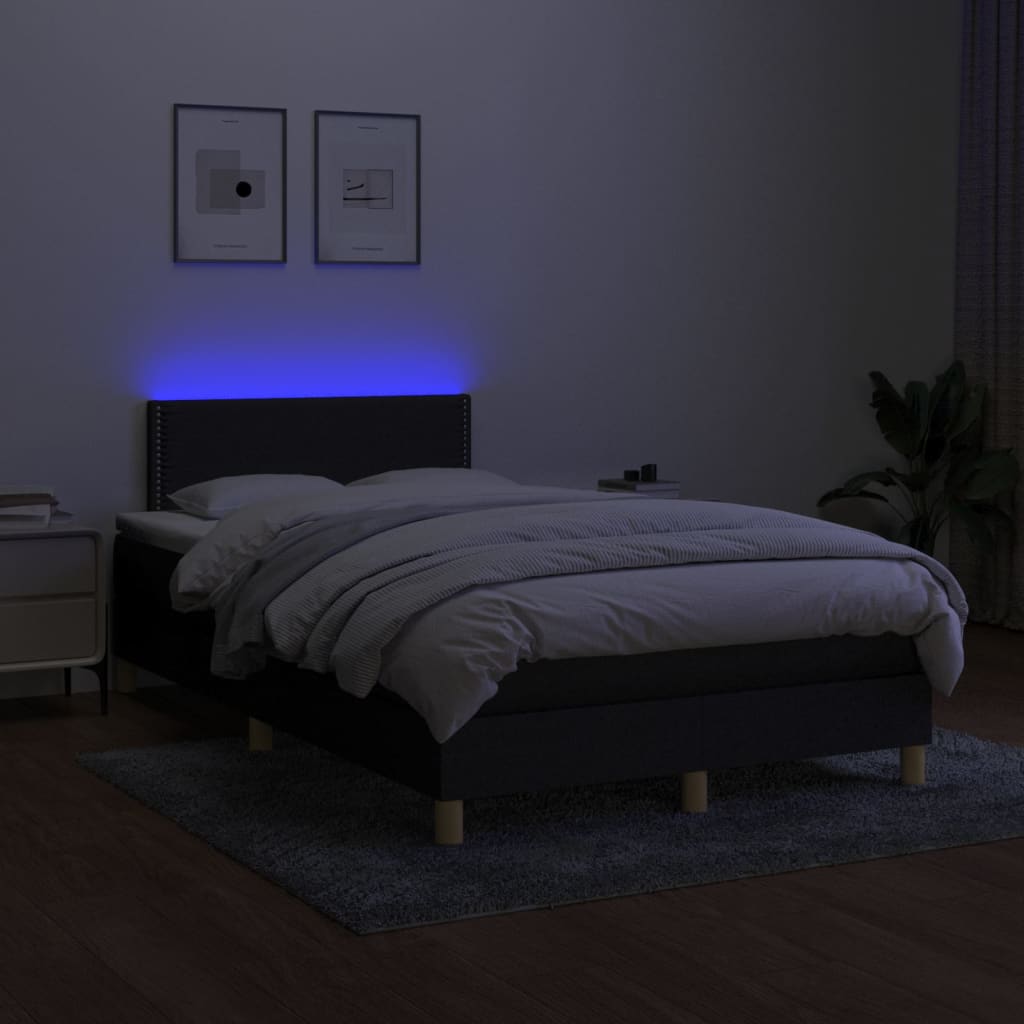 Κρεβάτι Boxspring με Στρώμα & LED Μαύρο 120x200 εκ. Υφασμάτινο
