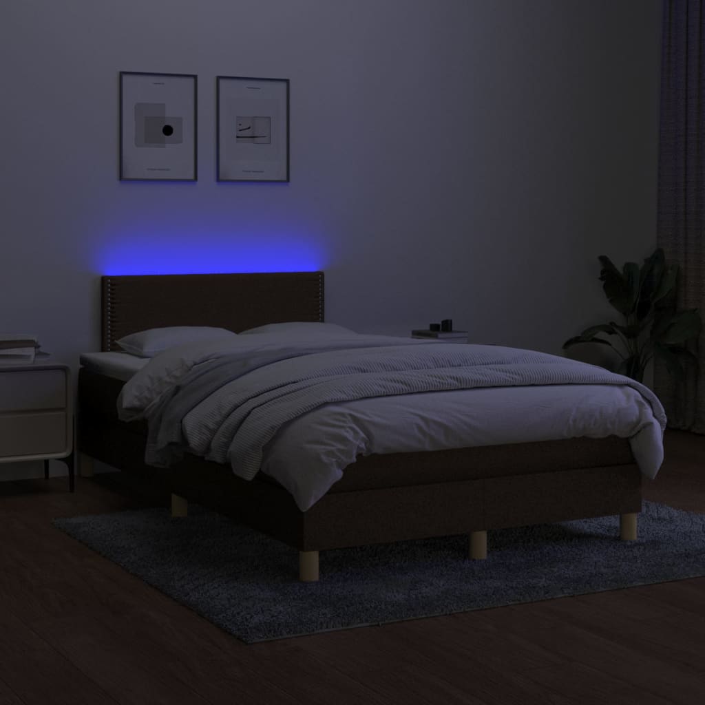 Κρεβάτι Boxspring με Στρώμα & LED Σκ.Καφέ 120x200 εκ Υφασμάτινο