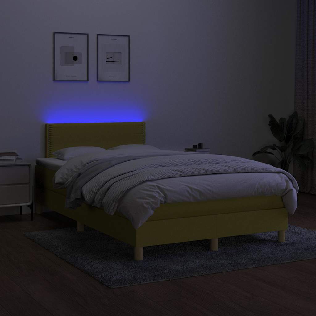 Κρεβάτι Boxspring με Στρώμα & LED Πράσινο 120x200 εκ Υφασμάτινο