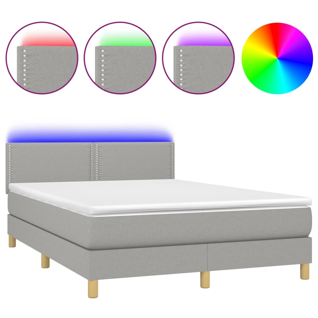 Κρεβάτι Boxspring με Στρώμα & LED Αν.Γκρι 140x190εκ. Υφασμάτινο - Pakobazaar