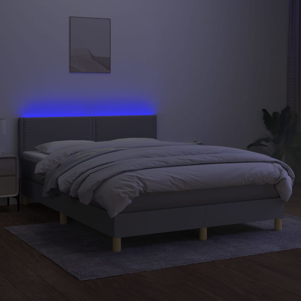 Κρεβάτι Boxspring με Στρώμα & LED Αν.Γκρι 140x190εκ. Υφασμάτινο - Pakobazaar