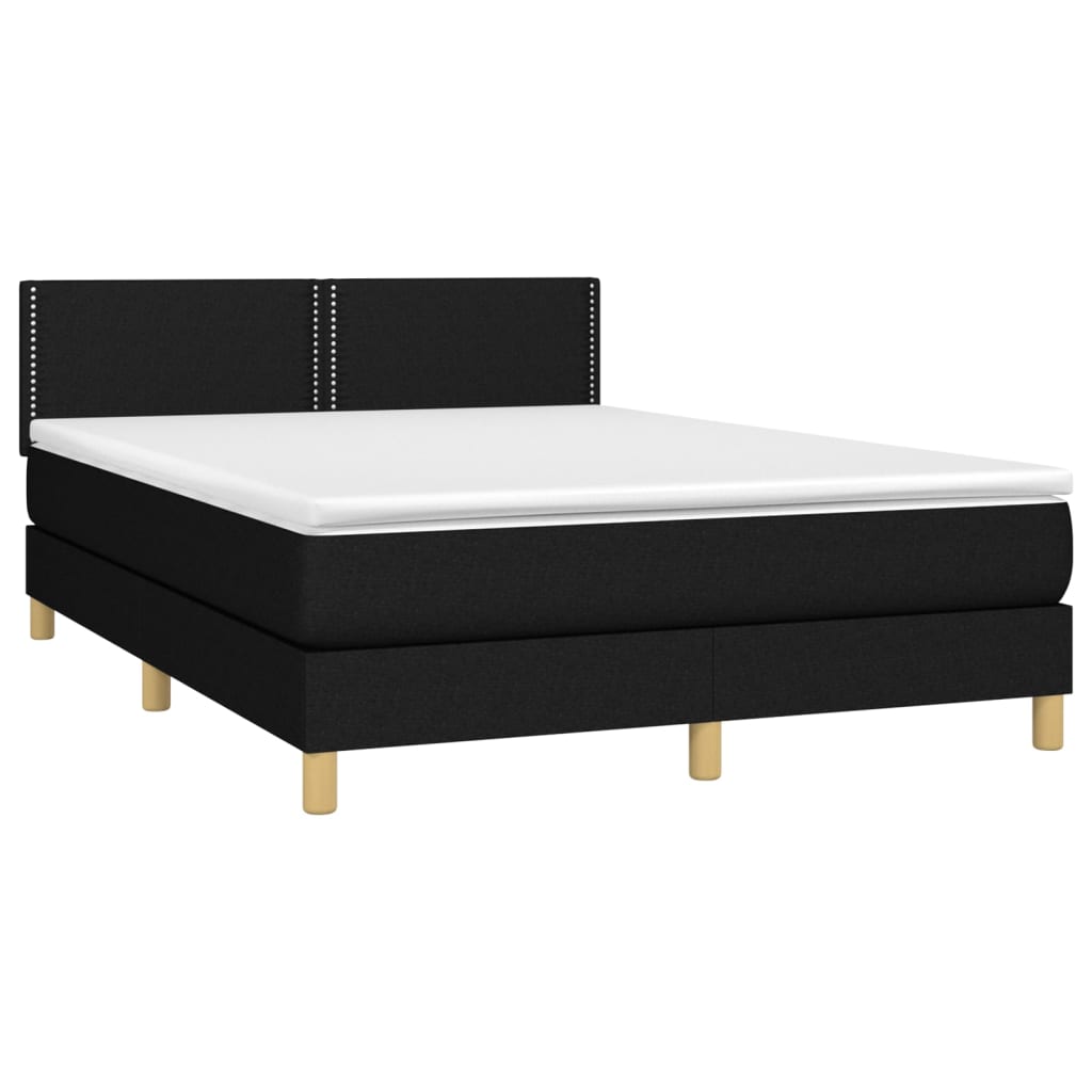 Κρεβάτι Boxspring με Στρώμα & LED Μαύρο 140x190 εκ. Υφασμάτινο
