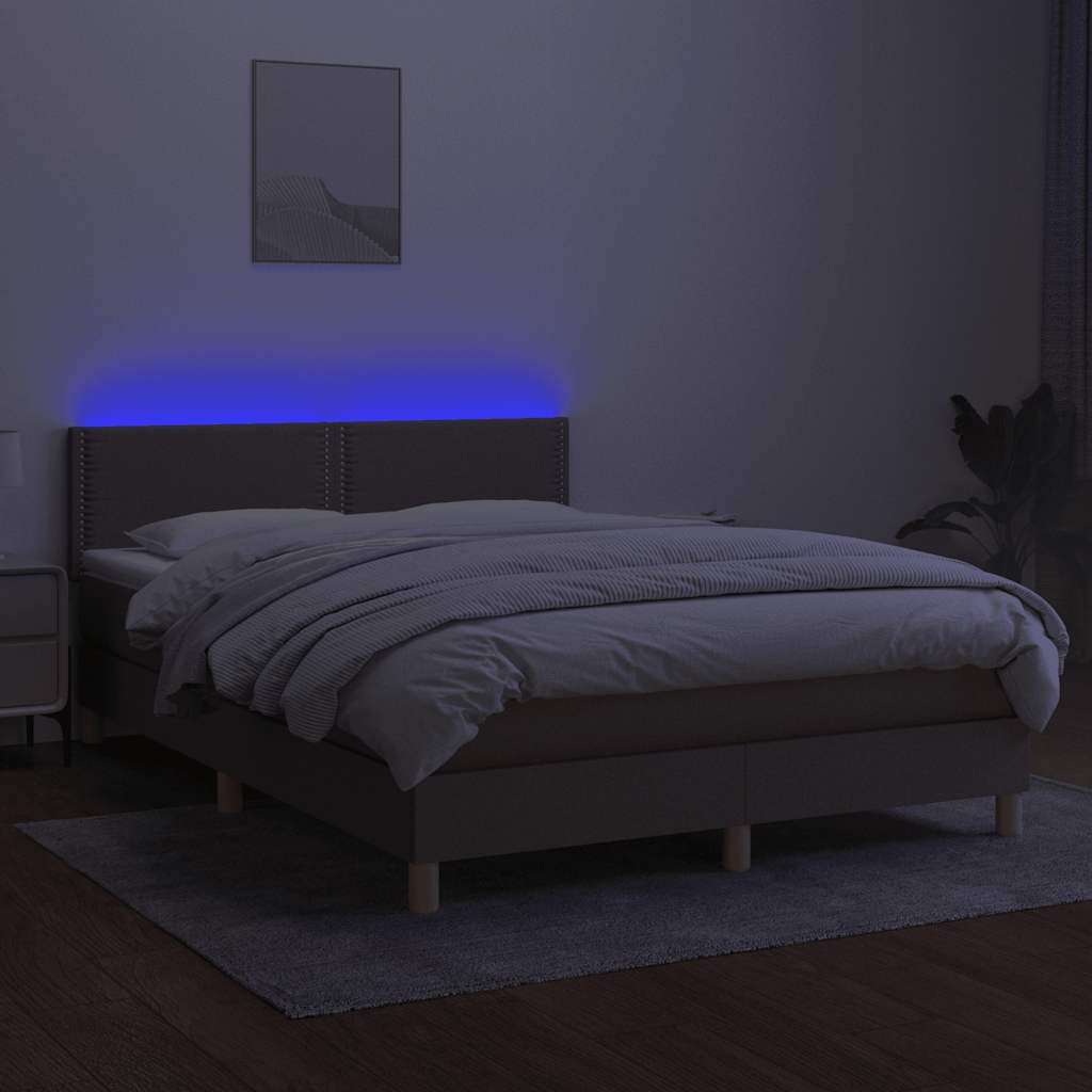 Κρεβάτι Boxspring με Στρώμα & LED Taupe 140x190 εκ. Υφασμάτινο