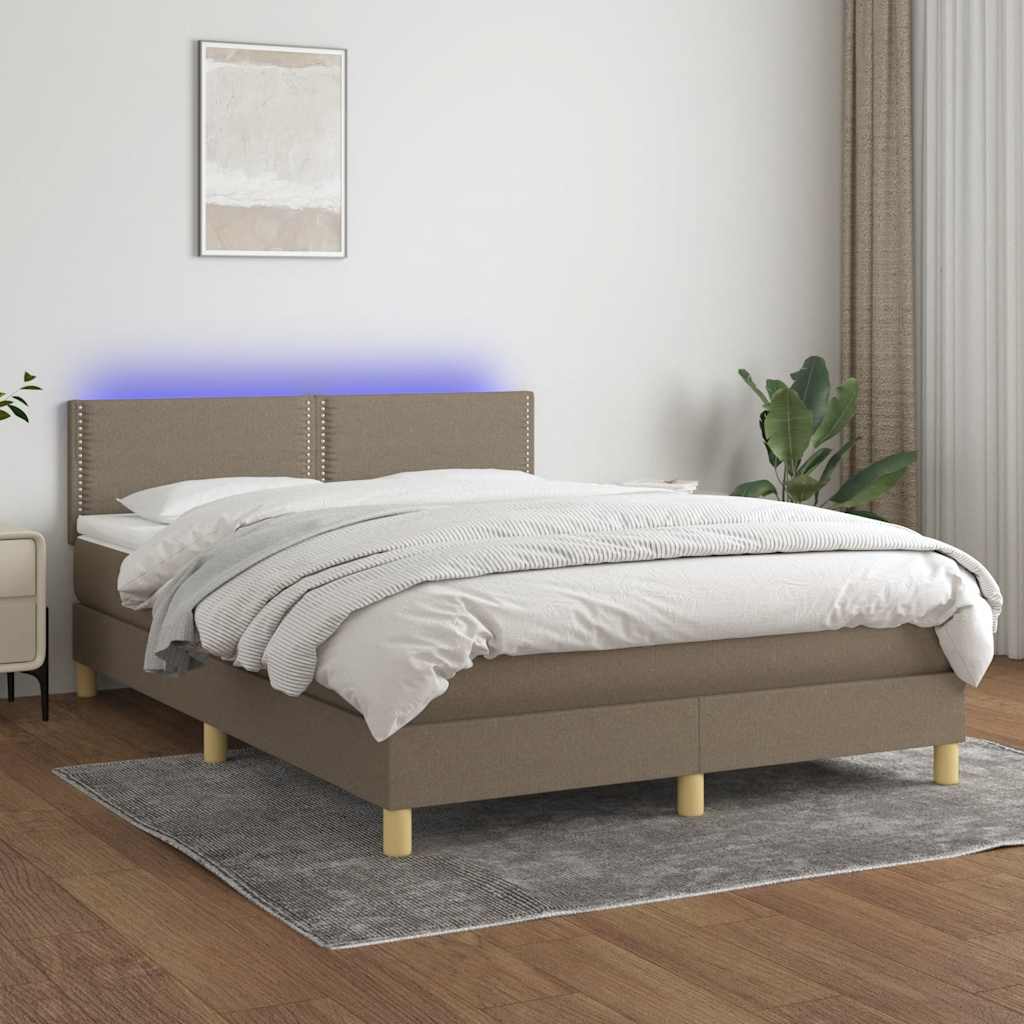 Κρεβάτι Boxspring με Στρώμα & LED Taupe 140x190 εκ. Υφασμάτινο