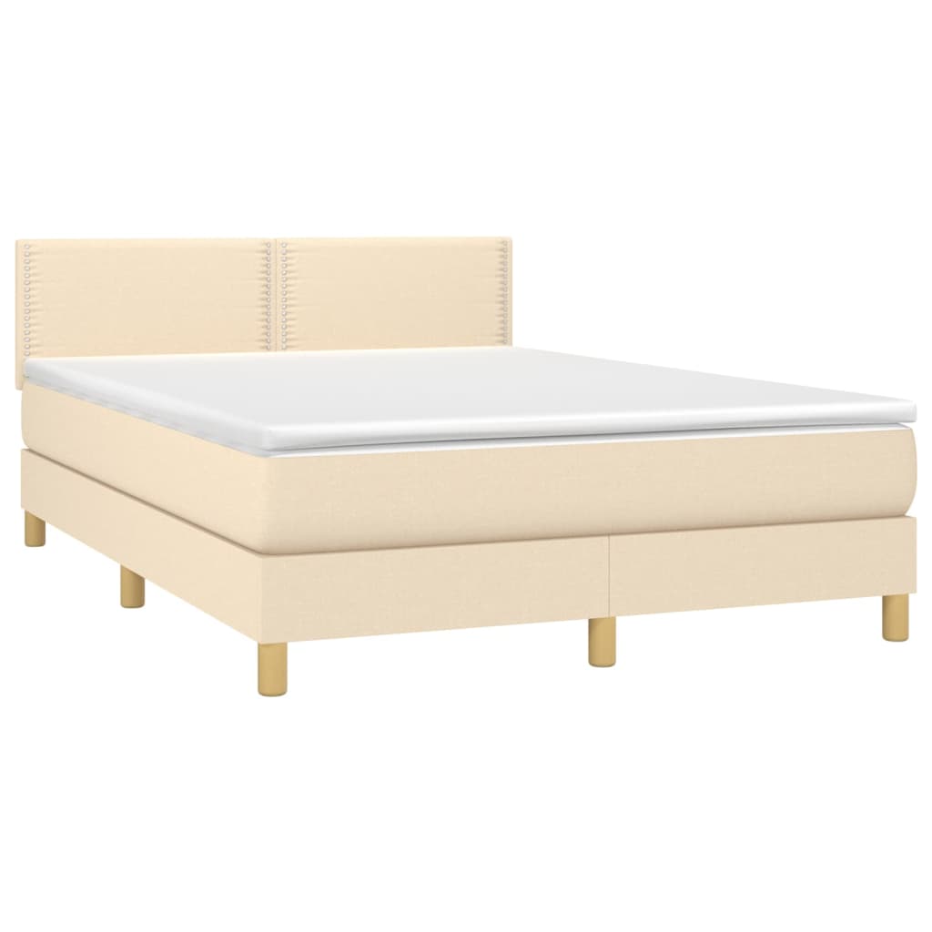 Κρεβάτι Boxspring με Στρώμα & LED Κρεμ 140x190 εκ. Υφασμάτινο - Pakobazaar