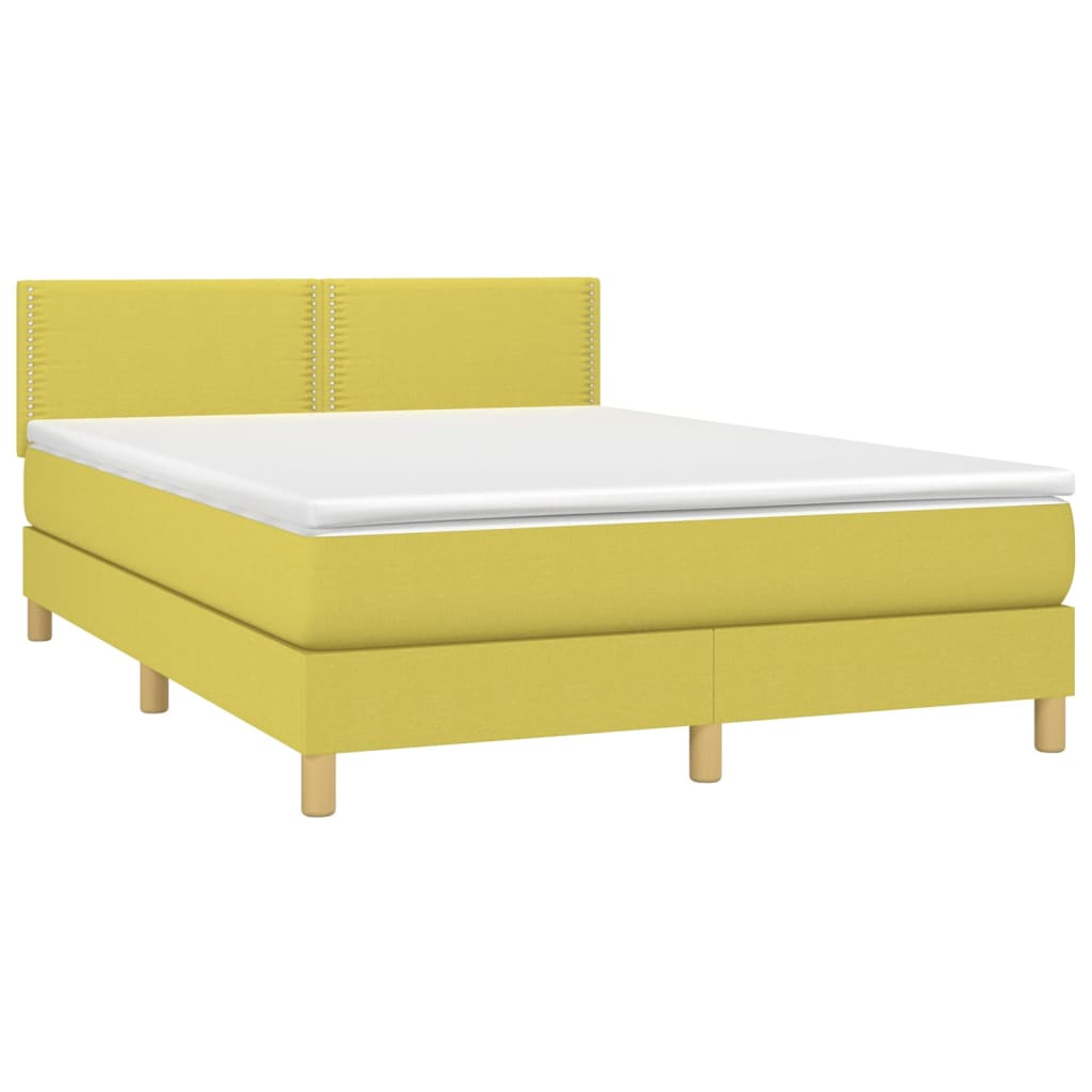 Κρεβάτι Boxspring με Στρώμα & LED Πράσινο 140x190 εκ Υφασμάτινο