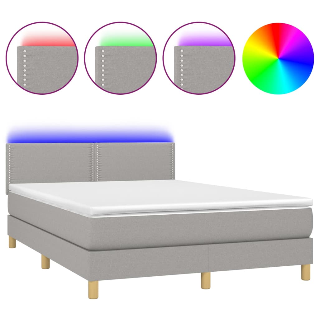 Κρεβάτι Boxspring με Στρώμα & LED Αν.Γκρι 140x200 εκ Υφασμάτινο - Pakobazaar