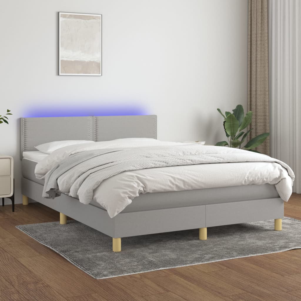 Κρεβάτι Boxspring με Στρώμα & LED Αν.Γκρι 140x200 εκ Υφασμάτινο - Pakobazaar