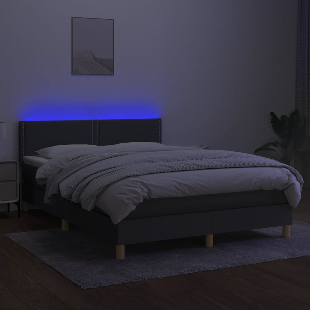 Κρεβάτι Boxspring με Στρώμα & LED Σκ.Γκρι 140x200 εκ Υφασμάτινο