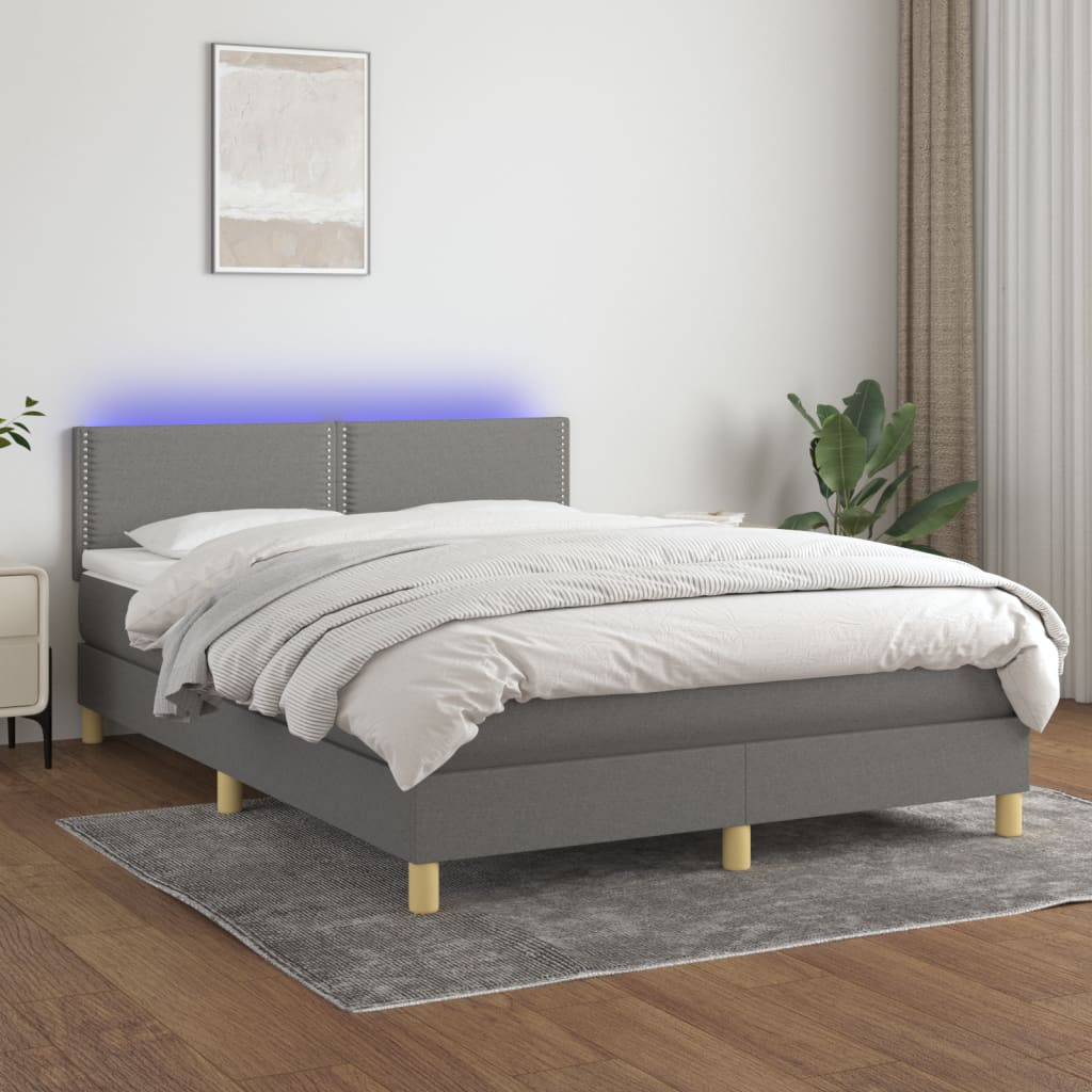 Κρεβάτι Boxspring με Στρώμα & LED Σκ.Γκρι 140x200 εκ Υφασμάτινο