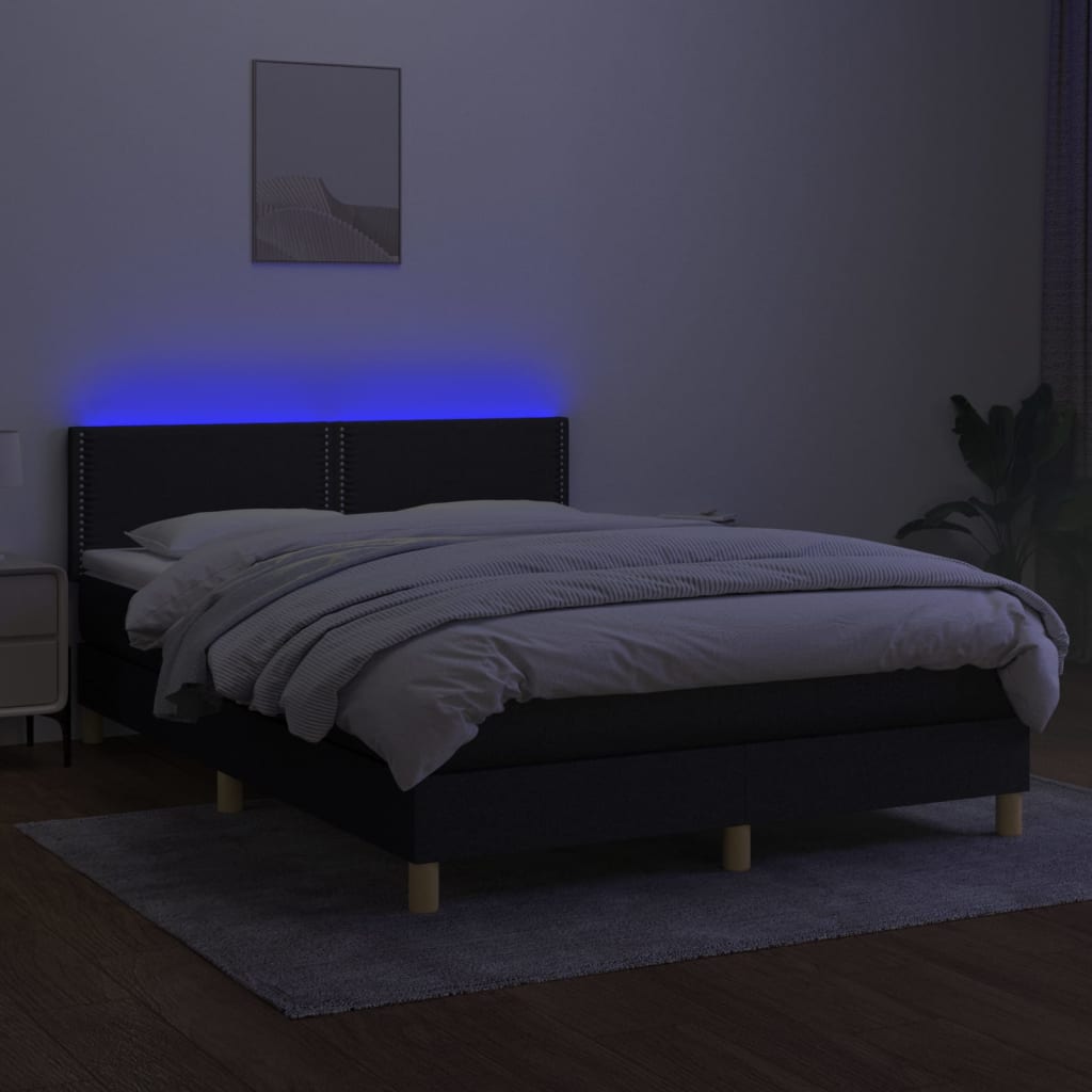Κρεβάτι Boxspring με Στρώμα & LED Μαύρο 140x200 εκ. Υφασμάτινο