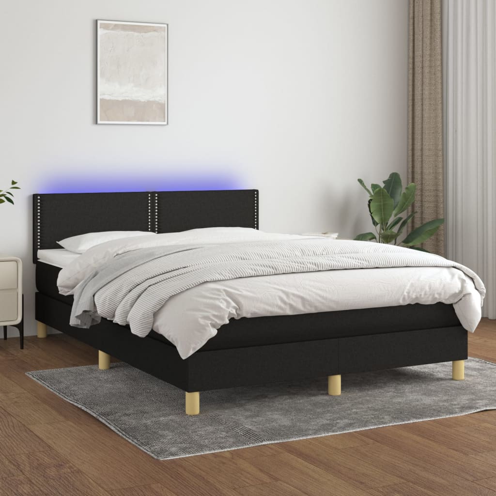 Κρεβάτι Boxspring με Στρώμα & LED Μαύρο 140x200 εκ. Υφασμάτινο