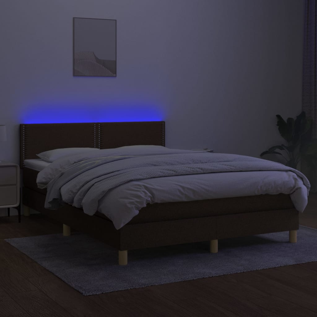 Κρεβάτι Boxspring με Στρώμα & LED Σκ.Καφέ 140x200 εκ Υφασμάτινο