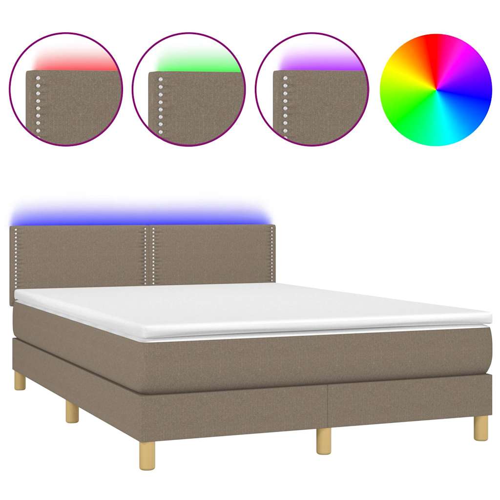 Κρεβάτι Boxspring με Στρώμα & LED Taupe 140x200 εκ. Υφασμάτινο