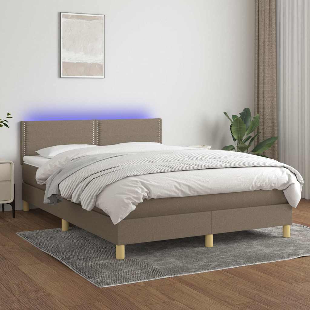 Κρεβάτι Boxspring με Στρώμα & LED Taupe 140x200 εκ. Υφασμάτινο
